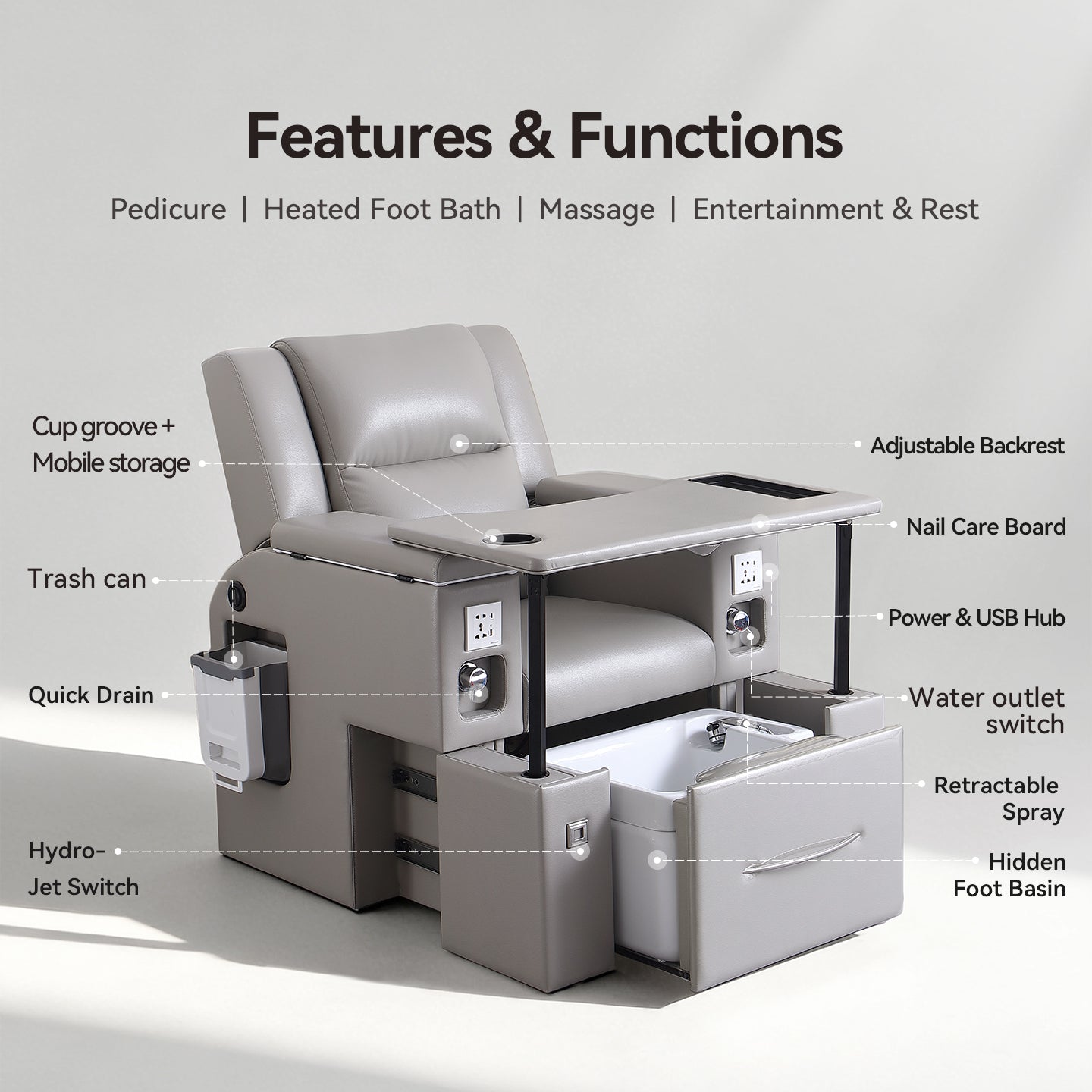 Reclining Pedicure Spa Chair with Foot Bath ZY11